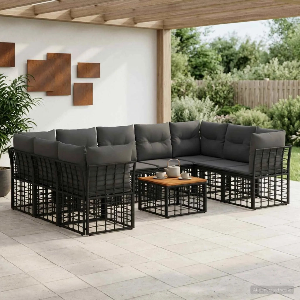 Set di divani da esterno 10 pcs Nero e Grigio scuro Poliestere 3437551