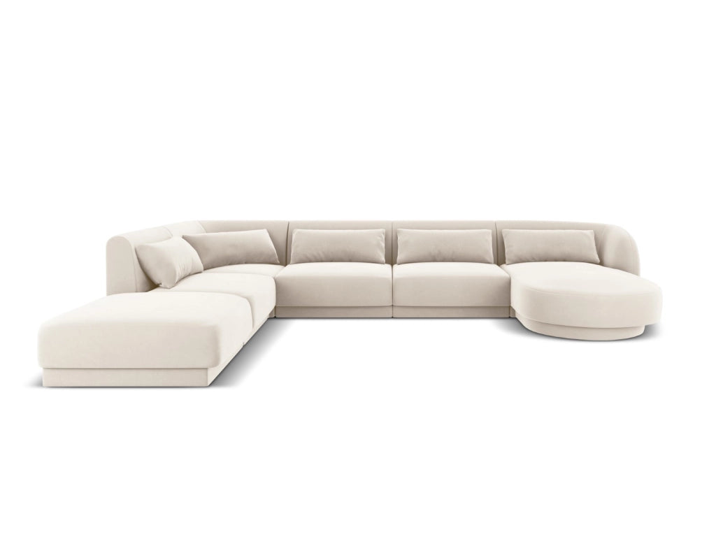 Cosmopolitan Design - Divano panoramico sinistro "Tulum" 6 posti in velluto beige chiaro 