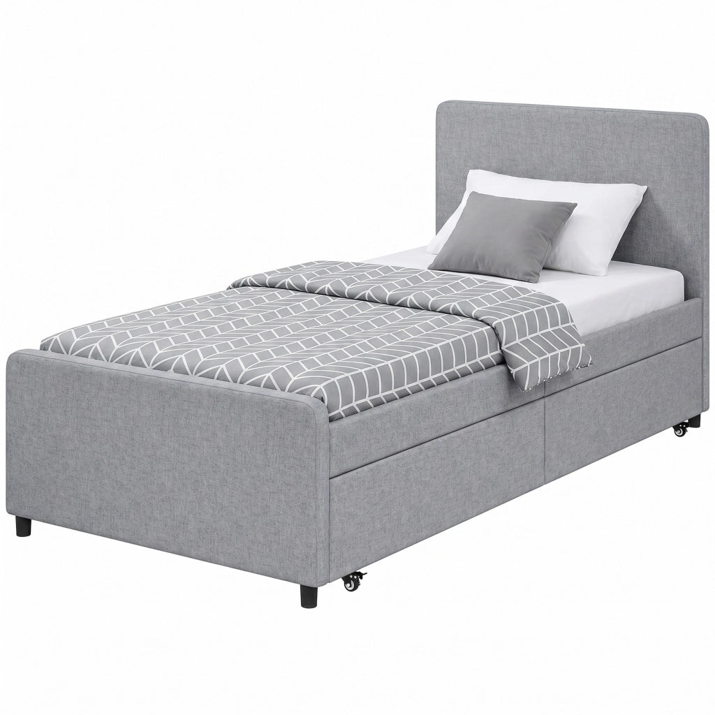 Letto estraibile con rete a doghe 90x190 cm ¨C Xylo ¨C Testiera imbottita grigio chiaro
