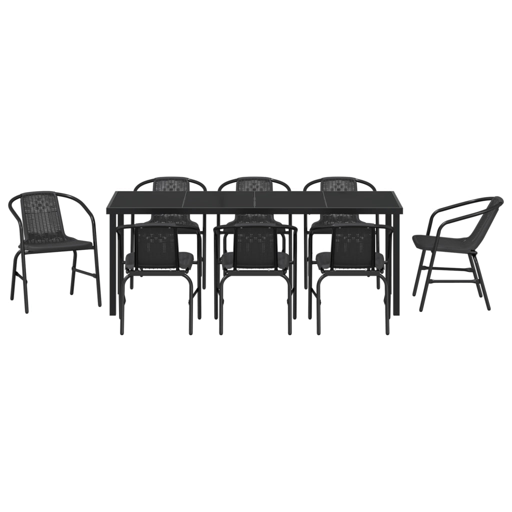 Set da Pranzo da Giardino da 9 Pezzi Nero Rattan Polimerico