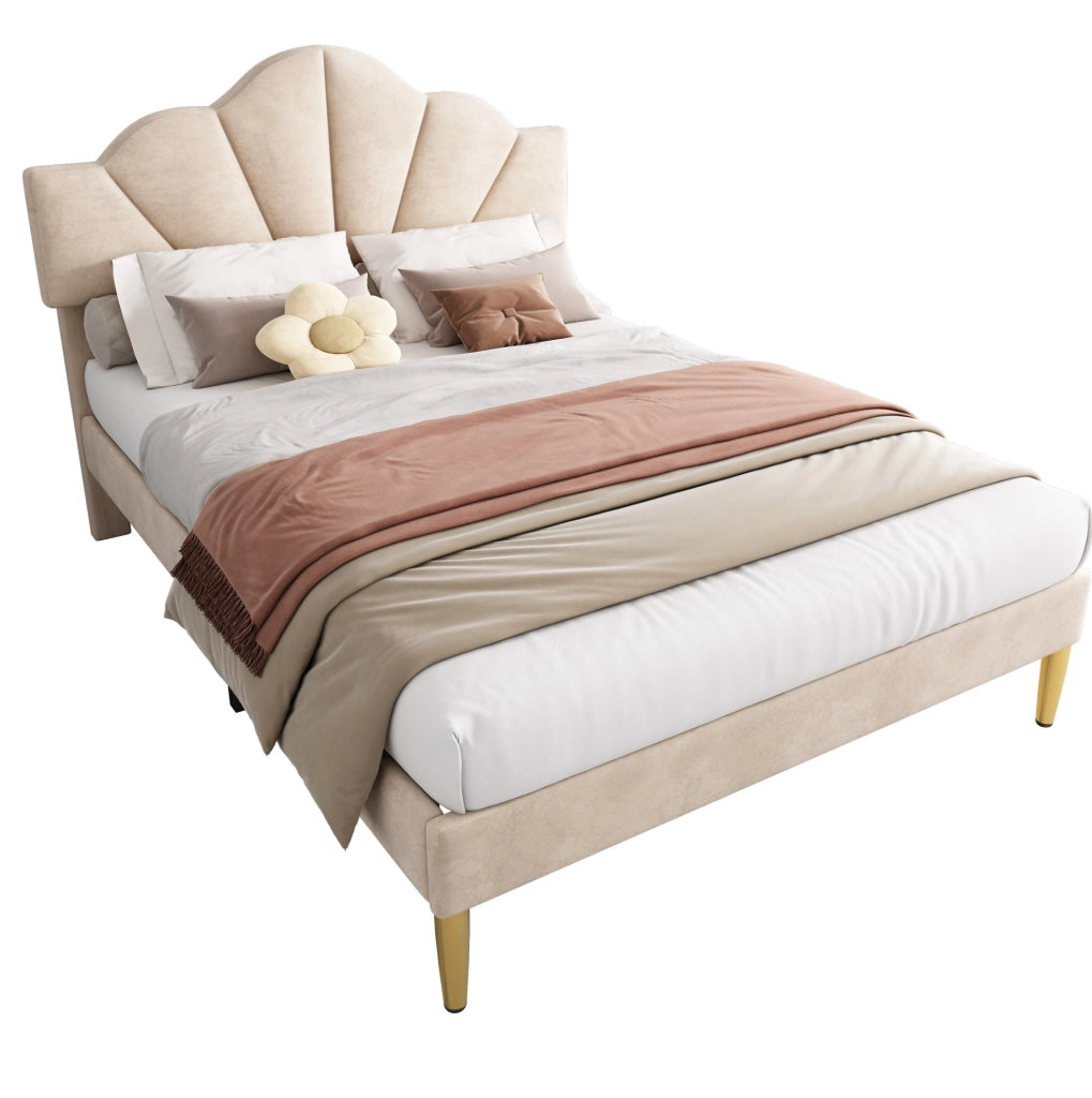 Letto matrimoniale imbottito 140x190 cm in velluto beige