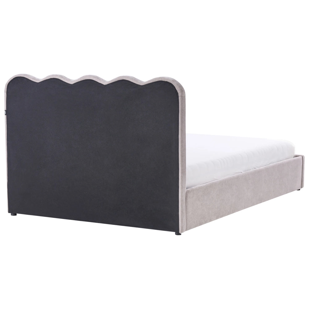 Letto in tessuto di ciniglia imbottito color tortora 140 x 200 cm contenitore elevabile con testiera e rete a doghe
