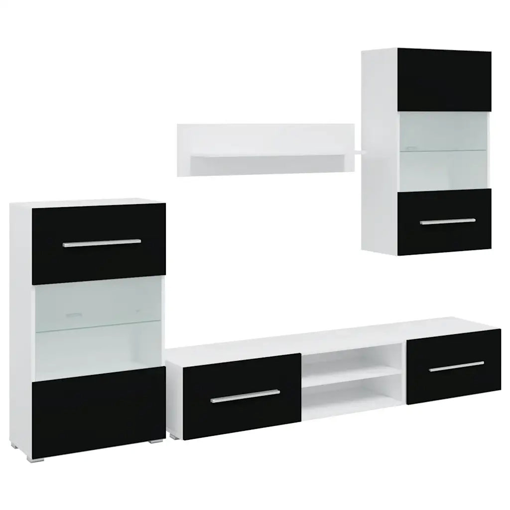 UnitÃ  TV 5 pz con Illuminazione a LED Nero Opaco Truciolato
