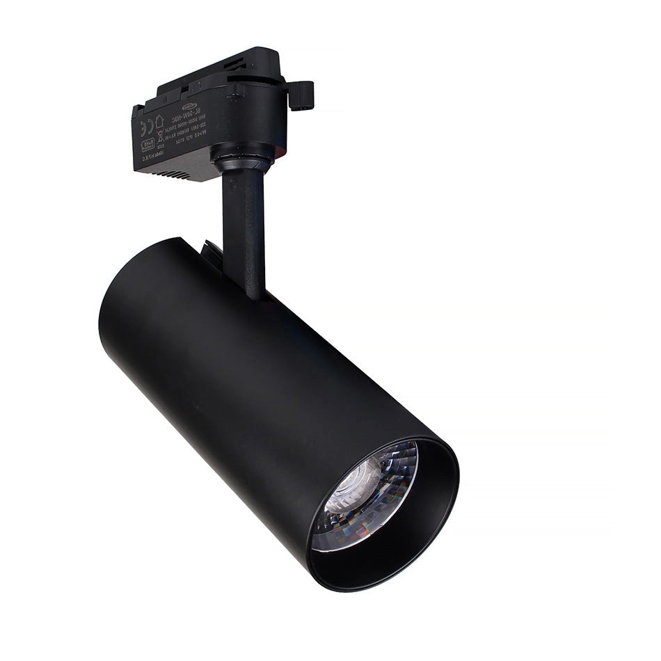 Faretto LED a Binario Monofase 30W COB Nero o Bianco CCT Luce Calda, Fredda, Naturale Fascio 24° Illuminazione Professionale per Negozi e Showroom Color: Nero