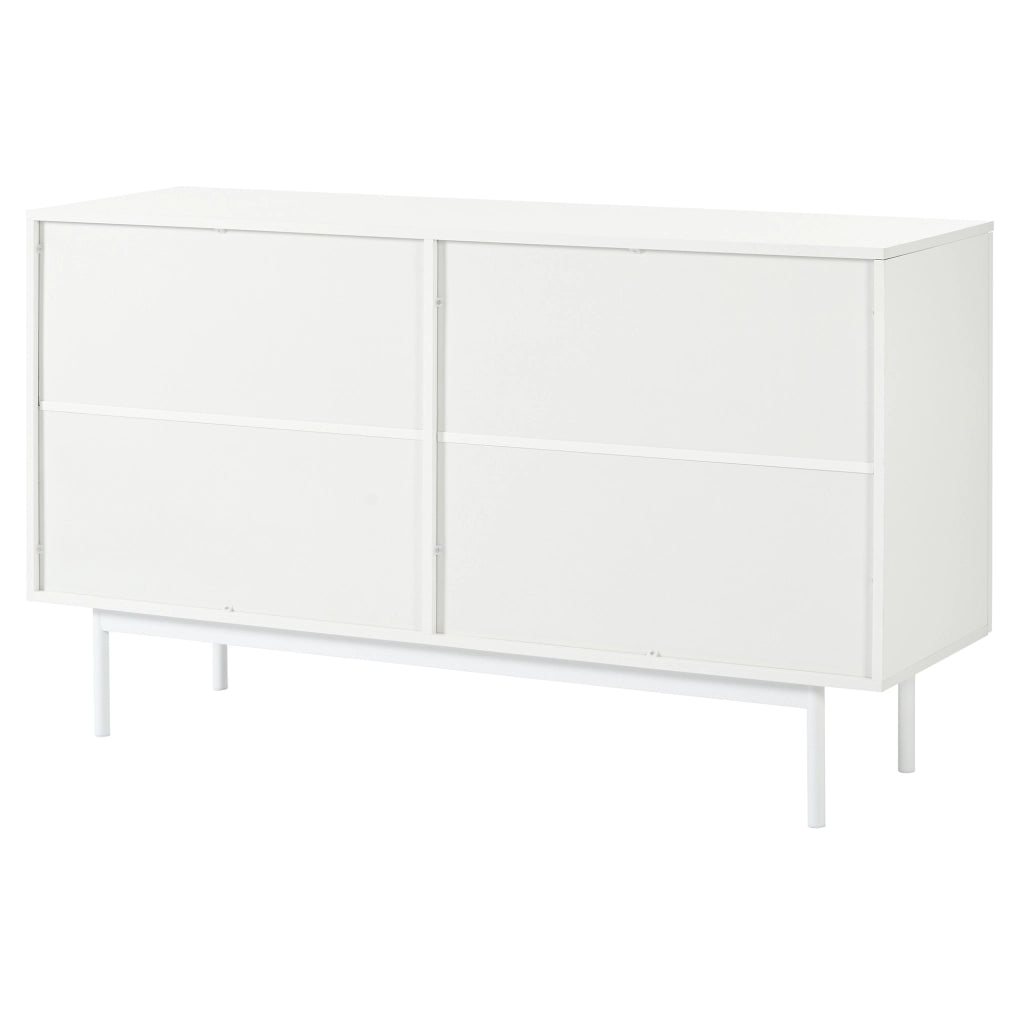 Credenza bianca con ripiani regolabili e gambe in metallo; MDF