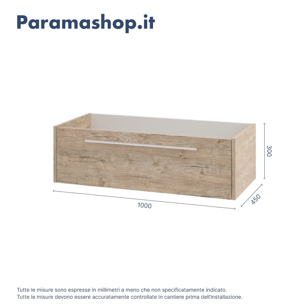 Mobile bagno sospeso 100cm rovere naturale un cassetto soft-close con lavabo e specchio | Aoki