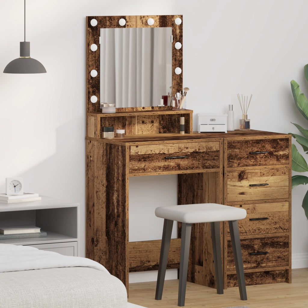 Tavolo da trucco  con luci LED in legno vecchio 50x41x135 cm