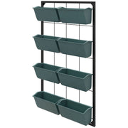 Orto Verticale da Parete a 4 Livelli 52x14x90 cm con 8 Vasi in Acciaio e Plastica Verde Scuro e Nero