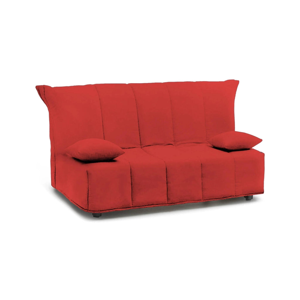 Divano Letto Ariska, Divano a 2 posti, Made in Italy, SofÒ  Soggiorno con apertura a carrello con apertura a carrello, in tessuto imbottito, con cuscini inclusi, cm 125x90h85, colore Rosso