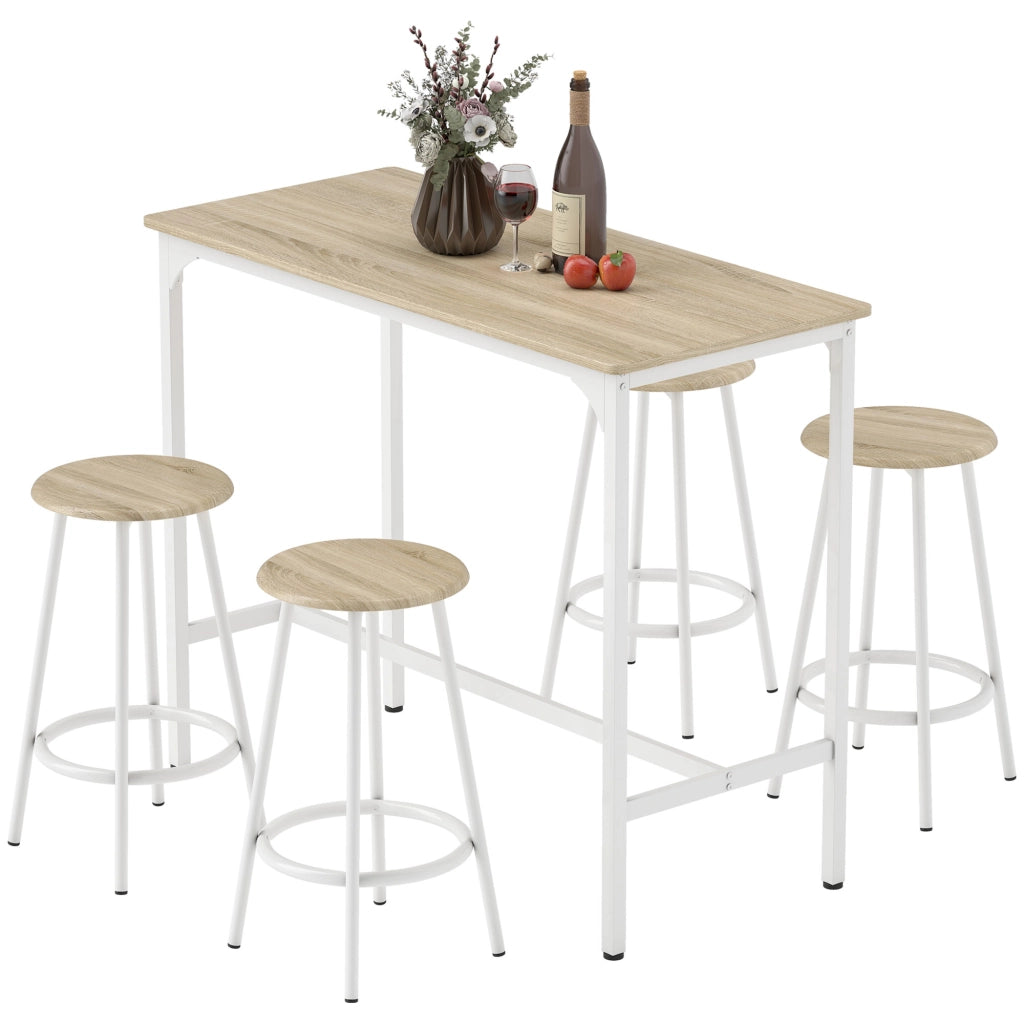 Set Tavolo da Bar e 4 Sgabelli Stile Industriale ¨C zephmum ¨C Bianco e Legno Naturale