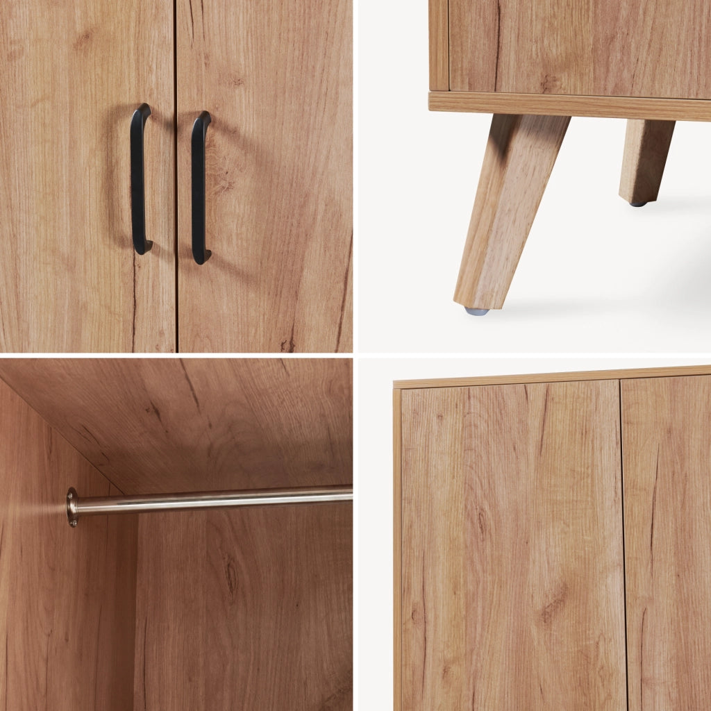 Armadio Guardaroba Norg con 2 Ante e 4 Scomparti 191x80x52 cm - Effetto Rovere [en.casa]