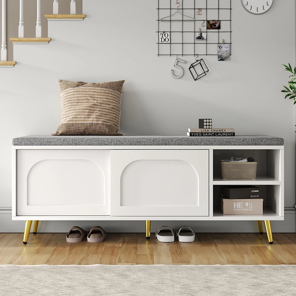 Panchina porta scarpe con seduta - Xylo - ripiani, bianco, L121xP35xH49 cm