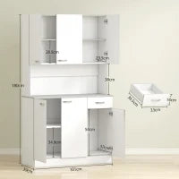 Credenza Cucina Moderna con Cassetto e Armadietti, in Legno, 101x39x180 cm, Bianco e Grigio