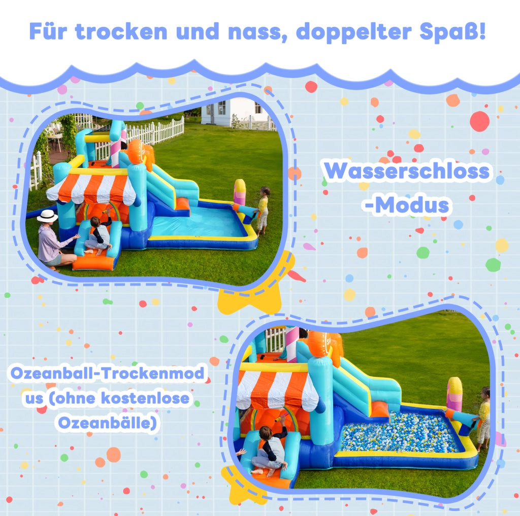 Castello gonfiabile per bambini con 2 scivoli; area giochi d'acqua; gonfiatore 450W; blu