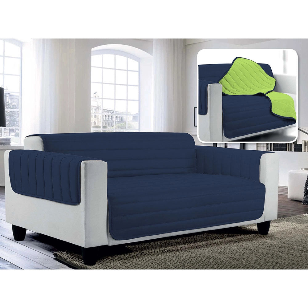 Copridivano Trapuntato in Microfibra Doubleface Blu Scuro/Verde Mela 1 Posto