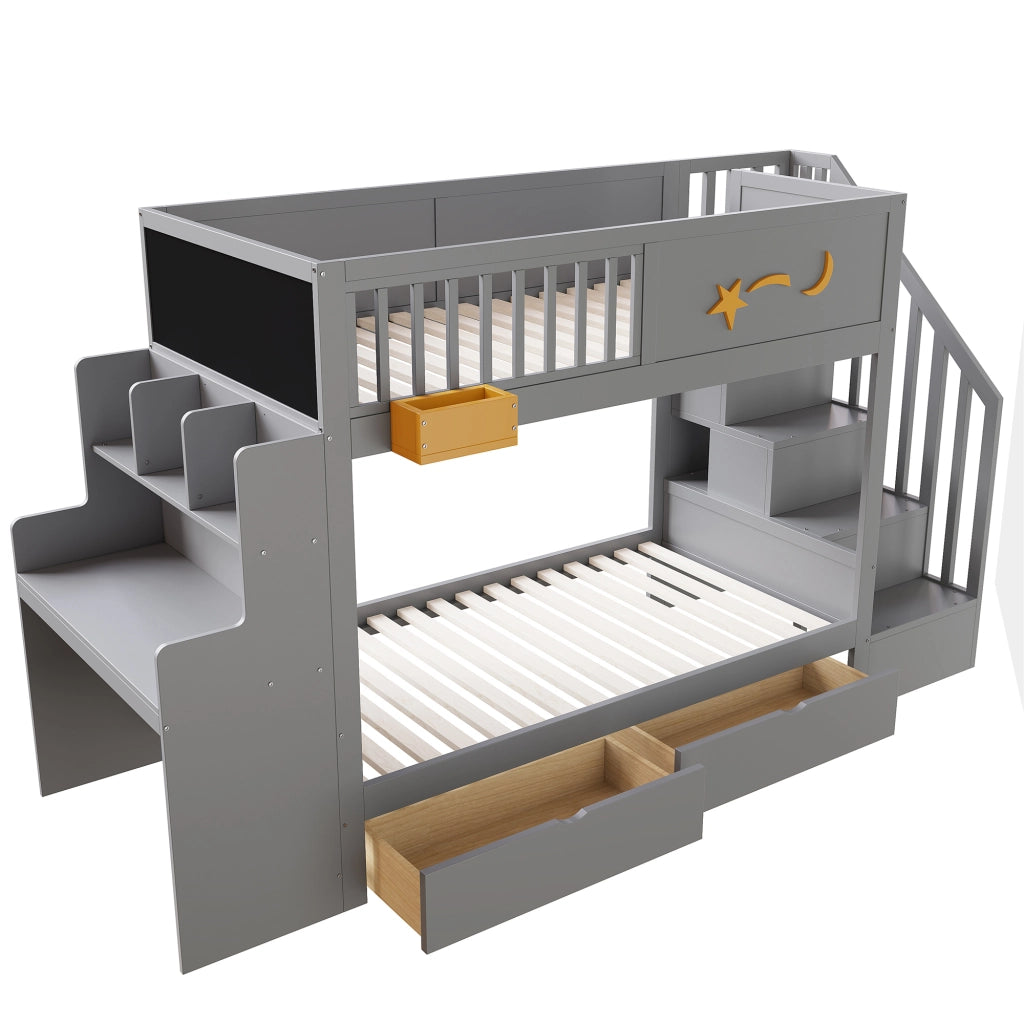 LETTO A CASTELLO 90x200 cm in legno grigio con scrivania e 2 cassetti