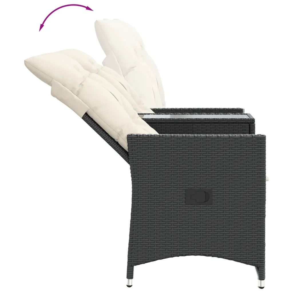 Divano Giardino Reclinabile 2Posti con Tavolino-Sofa da Giardino-Divanetto da esterno Nero Polyrattan 276601