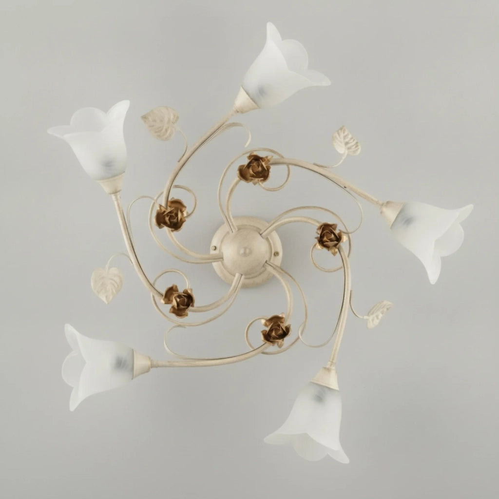 Plafoniera Arte Povera Cestino 5 Luci Avorio e Bianco LuceArt Classic