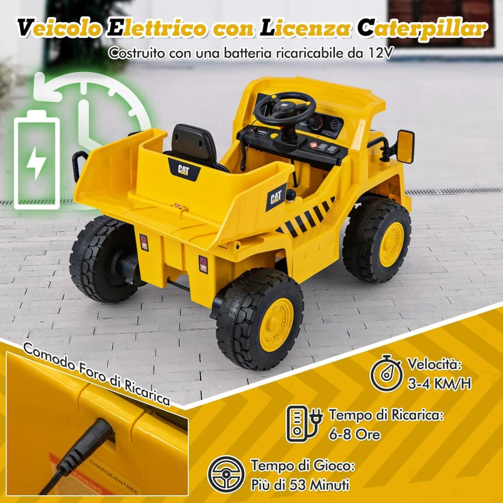 12V Caterpillar Veicolo da Costruzione Elettrico, Macchina Elettrica per Bambini con Telecomando Paletta e Cassone Basculante, 3-4 km/h, per Bambini 3-6 Anni