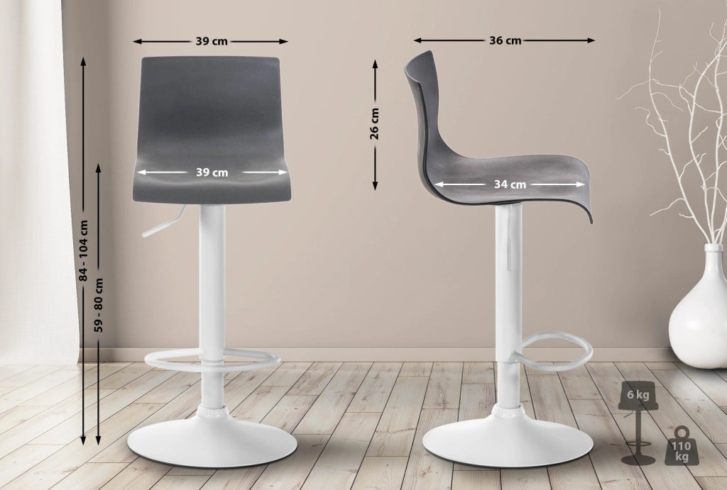 Sgabello Hover in polipropilene e metallo grigio,Metallo bianco opaco