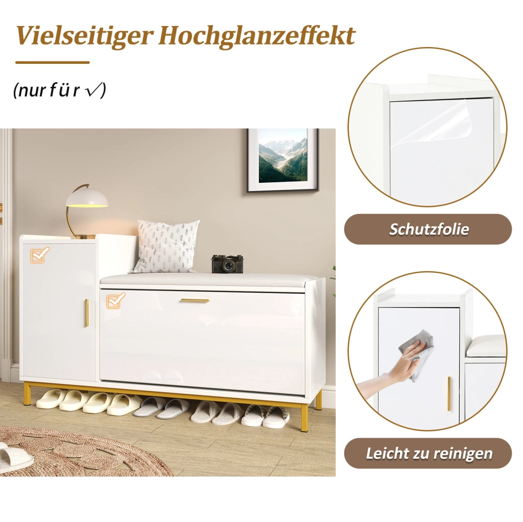 Scarpiere con seduta 100 x 38 x 68 cm bianco oro