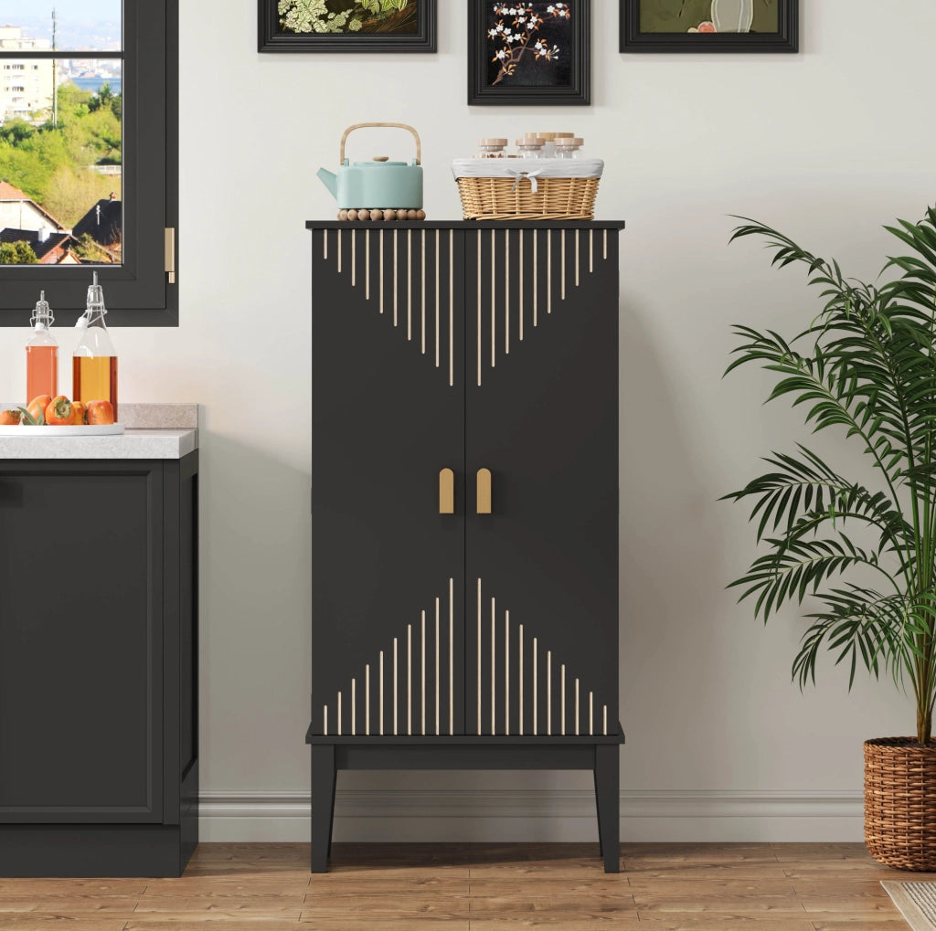 Armadio contenitore 120x59x30 cm con 5 ripiani e 2 ante; in MDF; nero