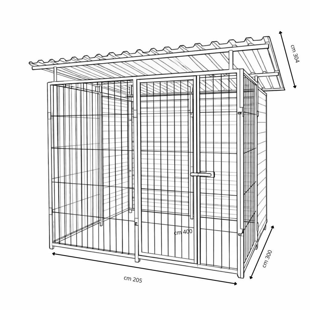 Box per cani da esterno coperto e retro in legno zincatura a caldo da 200x300xh180 cm