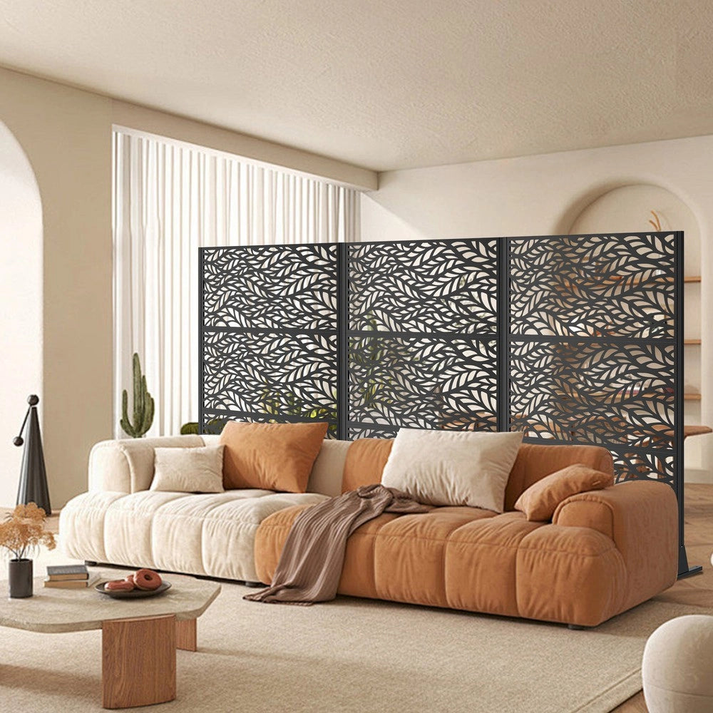 Pannello Divisorio da Giardino Freestanding ¨C Xylo ¨C Metallo, 183x116 cm, Balcone Patio