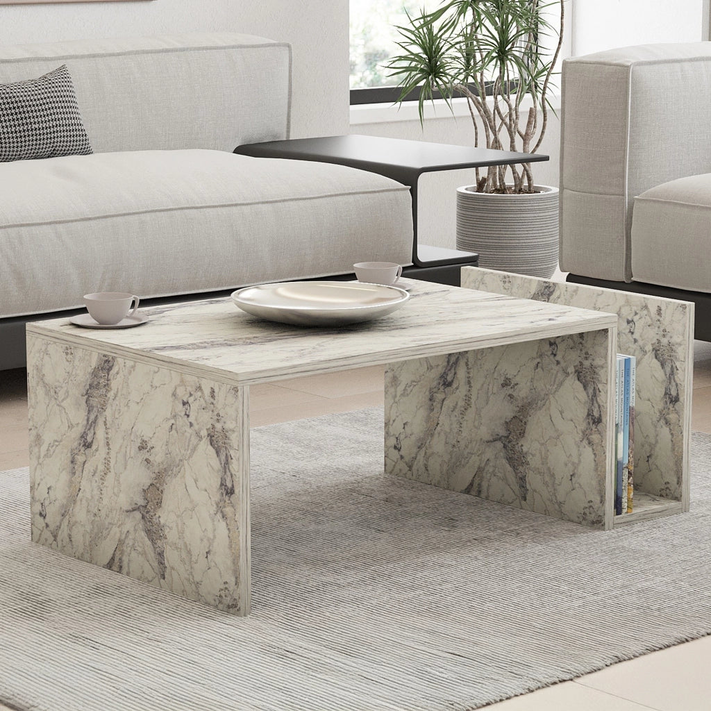 Piuro, Tavolino da Salotto un Vano, 87x50x32h cm Bianco Marmo