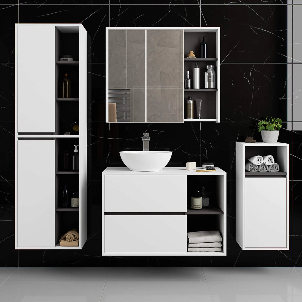 Pensile bagno con specchio VAMI Bianco, Grigio Grafite 90 cm 2 ante 90x15x75 cm