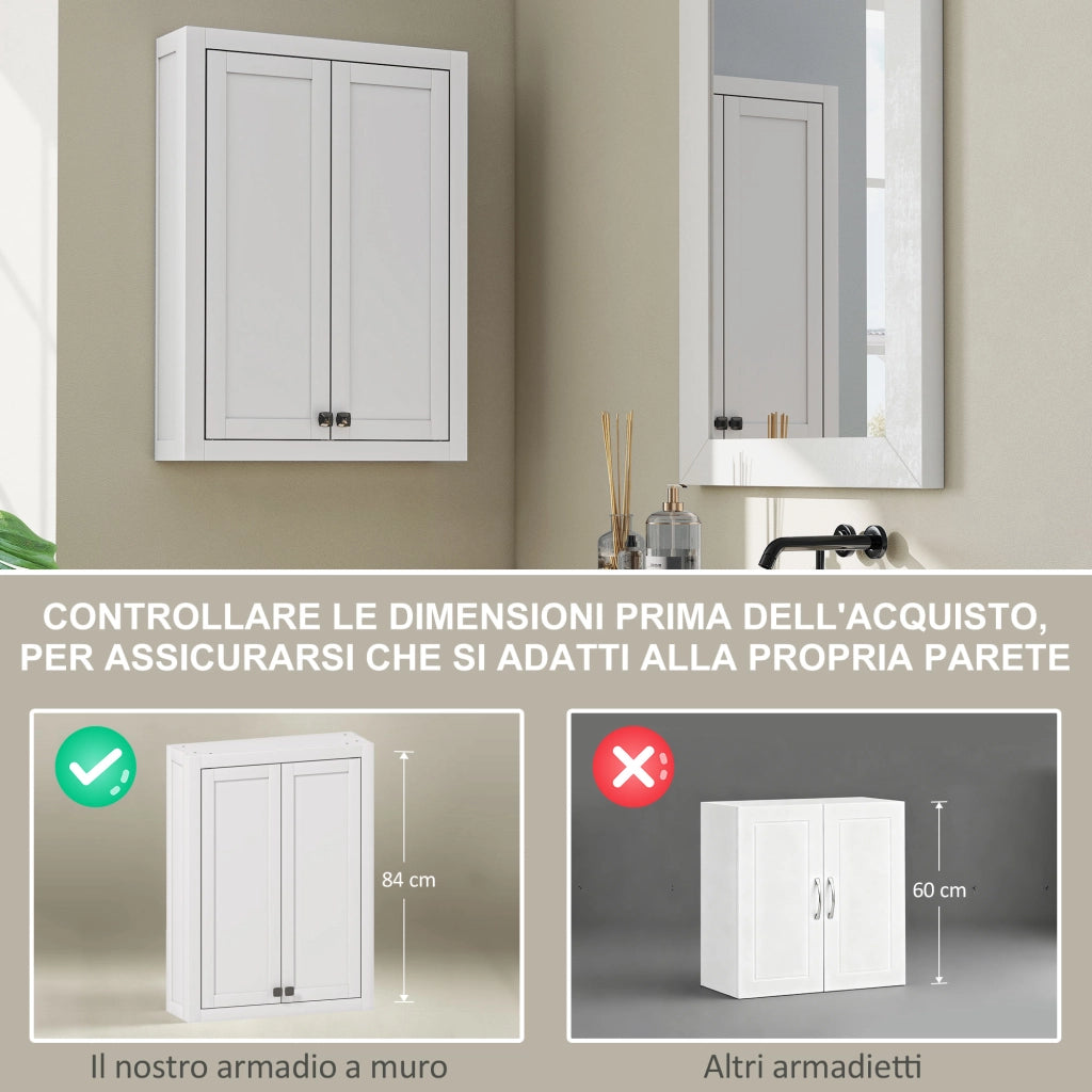 Mobile da Bagno Pensile in Legno con Ripiani Regolabili ¨C Zephmum ¨C 61x20x84 cm, Bianco