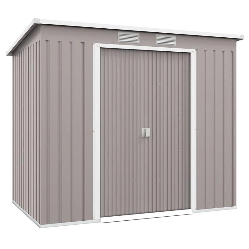 CAPANNO ATTREZZI CON TETTO INCLINATO 2 INGRESSI E PRESE D'ARIA IN ACCIAIO ZINCATO 213X130X172 CM GRIGIO