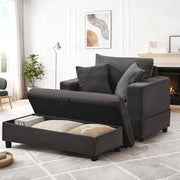 Chaiselongue grigio con portagiochi e 3 cuscini, divano lounge per soggiorno e camera da letto
