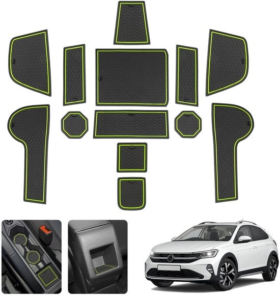 Antislippanti in gomma per console centrale per VW Taigo/Nivus 2021-2024 2025, protezione contro la polvere e contenitore per bicchieri in gomma per console centrale per Taigo 2023 accessori interni (verde)