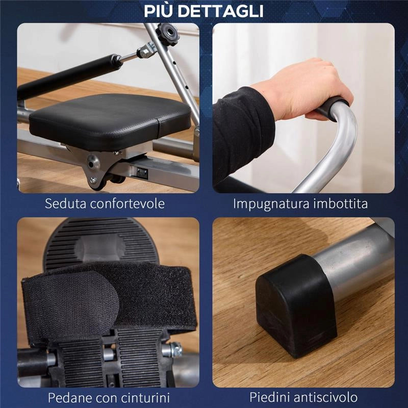 VOGATORE PIEGHEVOLE 4 LIVELLI DI RESISTENZA E DISPLAY ACCIAIO E ABS 129X70X70 CM