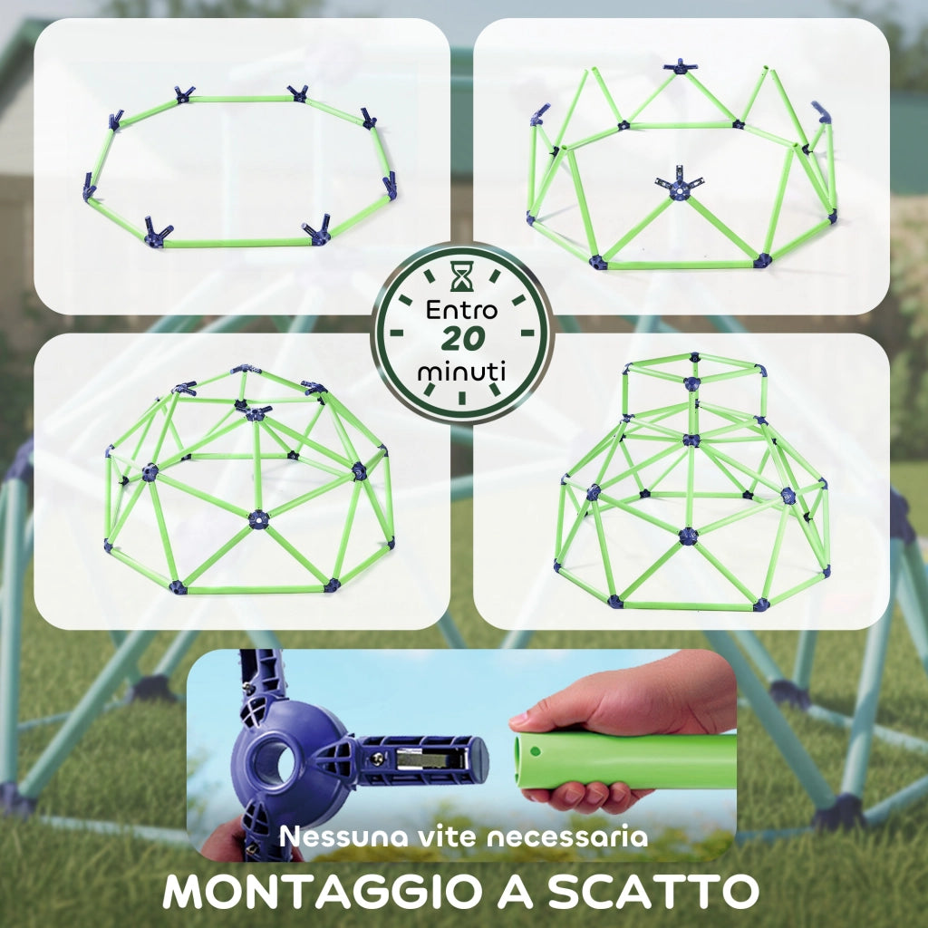 Gioco Arrampicata Bambini 3-8 Anni a Cupola con Bordi Smussati, in PP, 182.5x182.5x119 cm, Verde e Viola