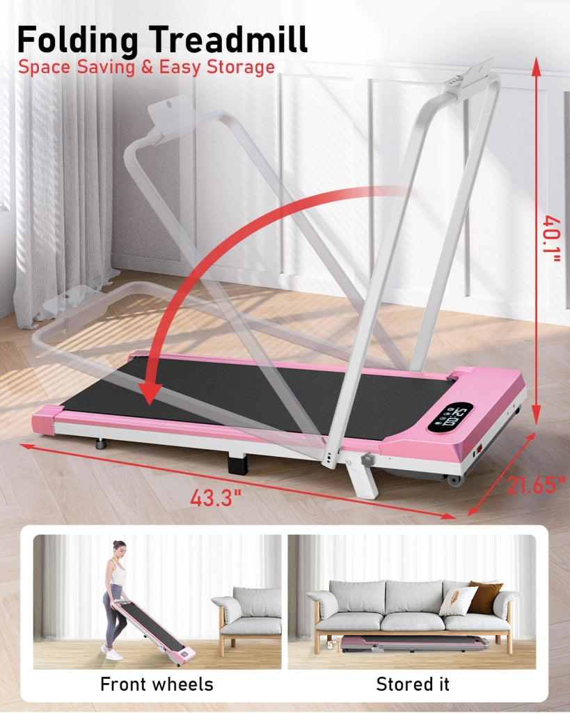 Tapis roulant domestico, Tapis roulant elettrico pieghevole  3 in 1, 2,5 HP, compatto portatile sottobanco, 8 km/h, display LED, 120 kg