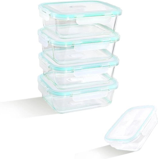 Set di 4 contenitori con coperchio - 1040 ml - Contenitori alimentari riciclabili per forno a microonde e congelatore