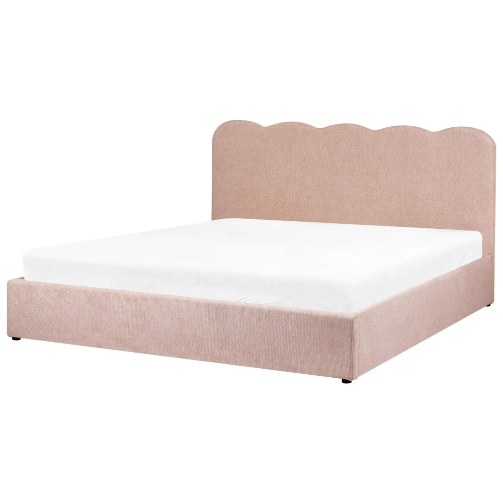 Letto in tessuto rosa pastello 180 x 200 cm contenitore elevabile con testiera e rete a doghe