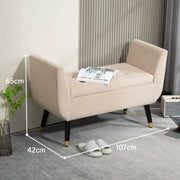 Panca imbottita con contenitore, seduta apribile in poliestere effetto velluto, beige, 107 x 42 x 65 cm