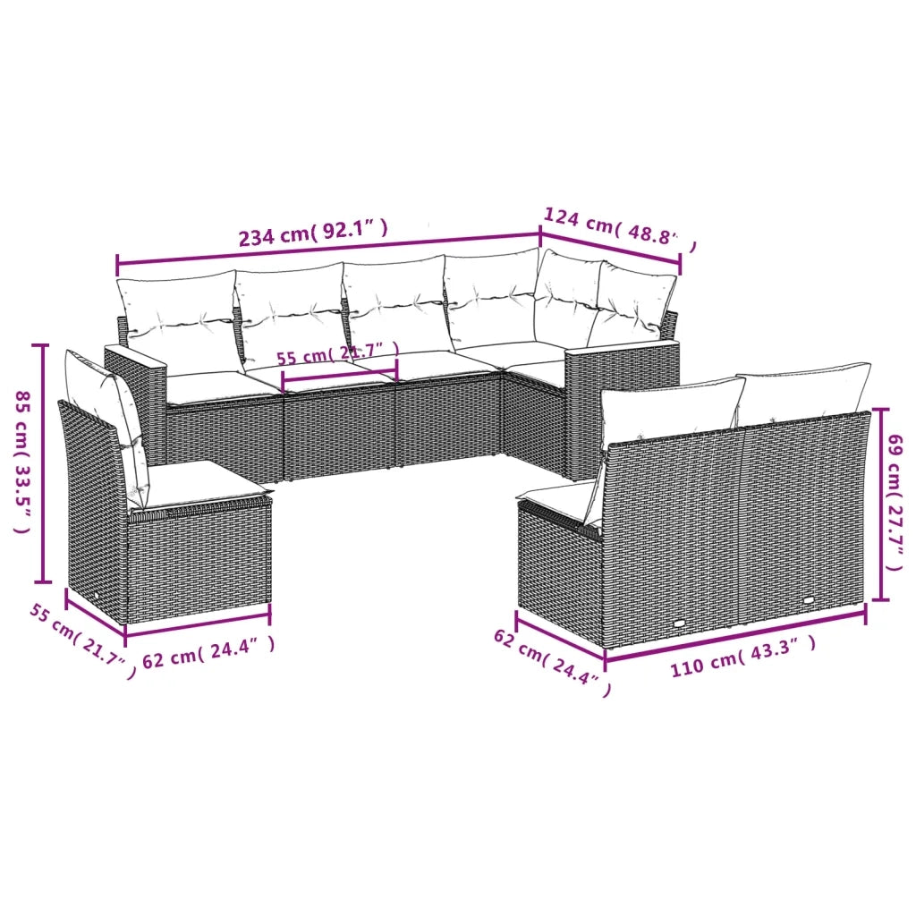 Set Divani da Giardino con Cuscini 8 pz Nero in Polyrattan 3258443