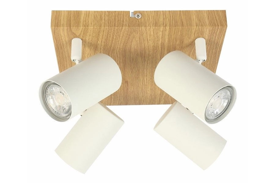 Plafoniera scandinava Quentin 4 spot GU10 legno/bianco Reality