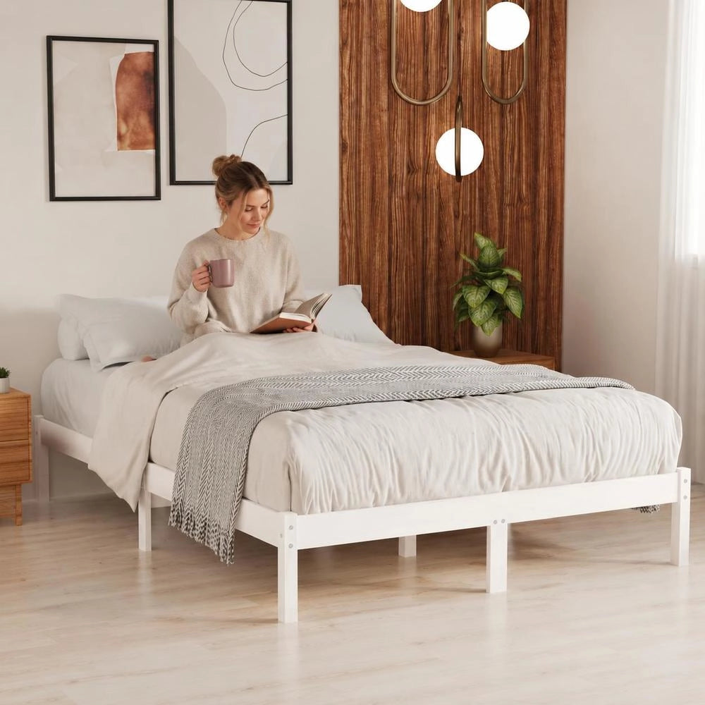 Solid Wood Bed White Pine 140x200 Cm
