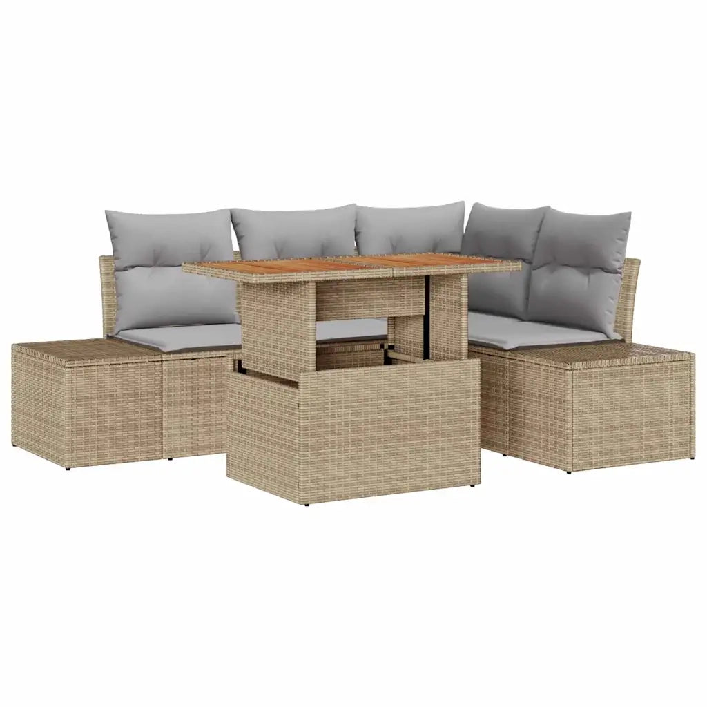 Set Divano da Giardino con cuscino 5 pcs Beige e grigio