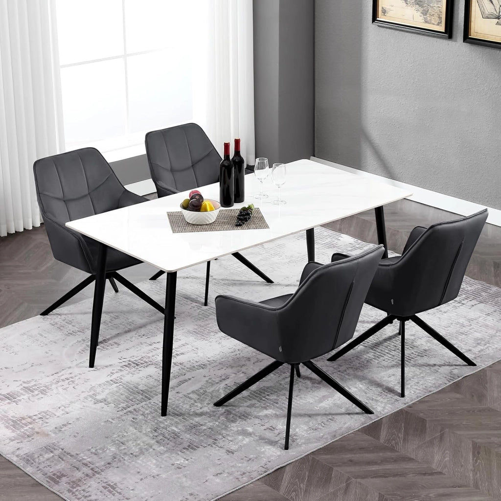 Sedia da Pranzo con Braccioli, Poltroncina con Gambe in Metallo, Sedia da Cucina con Schienale e Seduta Girevole, per Salotto, Studio, in Velluto, Grigio Scuro, EZS09dgr-1