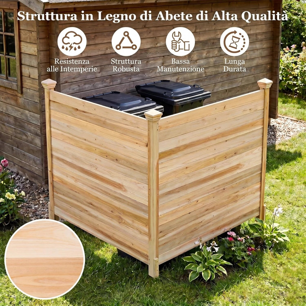 Recinzione da Giardino a 2 Pannelli, Recinto da Esterno in Legno Massello, Pannelli Frangivista a Doghe da Esterno per Copri Bidoni, Condizionatore e Attrezzature