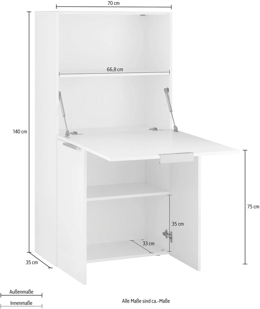 Armadio con Scrivania a Scomparsa 70x35x140 cm Dalia Bianco/Report Grigio