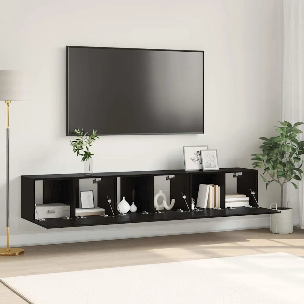 Set mobile TV 3 pz-Set di 3 Credenza per TV Nero 60 x 30 x 30 cm Legno multistrato
