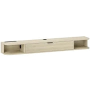 Mobile TV Sospeso con Cassetto Ribaltabile, 2 Ripiani Aperti e Gestione Cavi 140x24x16 cm Legno naturale