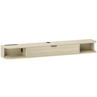 Mobile TV Sospeso con Cassetto Ribaltabile, 2 Ripiani Aperti e Gestione Cavi 140x24x16 cm Legno naturale